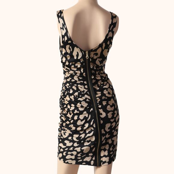 JAY GODFREY Black and Tan Animal Print Silk Mini Dress - Picture 4 of 5